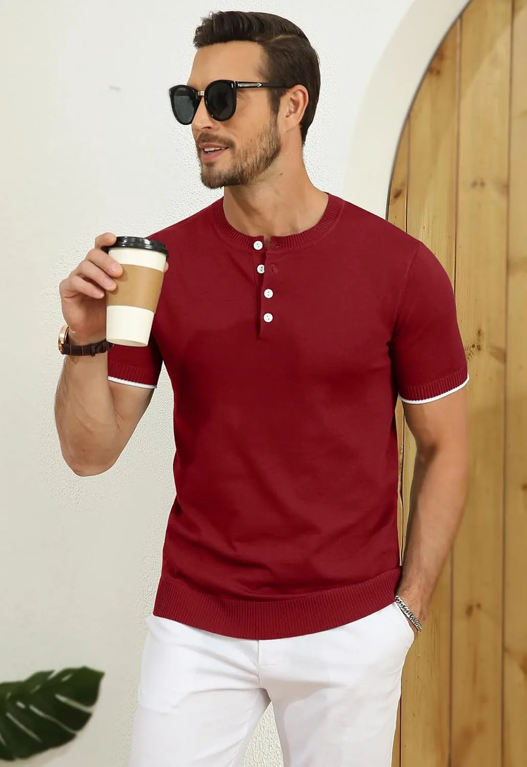 YTD Men's Short Sleeve Henley T-Shirts Casual Knit Shirt Summer Fashion Lightweight Henley Button Tee