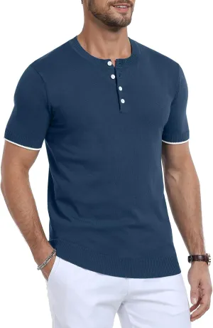 YTD Men's Short Sleeve Henley T-Shirts Casual Knit Shirt Summer Fashion Lightweight Henley Button Tee